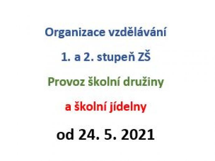 Provoz ZŠ, ŠD,ŠK a ŠJ od 24. 5. 2021 - aktualizováno k 8. 5. 2021